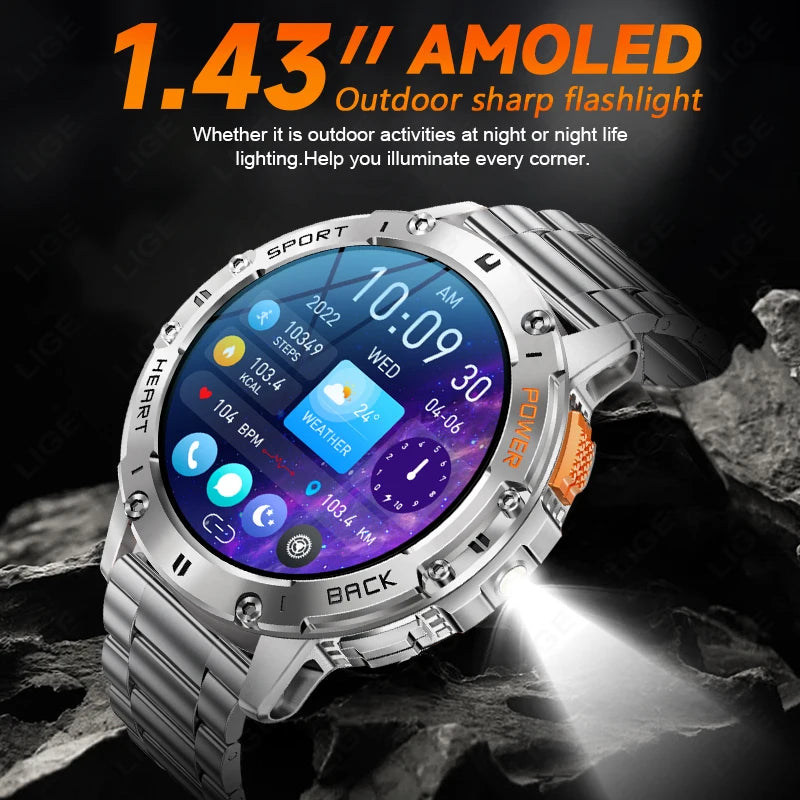 Last Day Of Sale! 60% OFF! | [NEW] 2024 LIGE Men's Rugged Bluetooth Calling Smartwatch With Flashlight