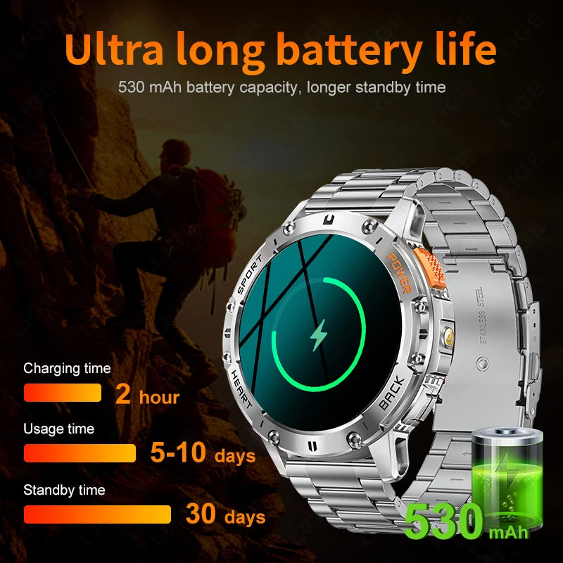 Last Day Of Sale! 60% OFF! | [NEW] 2024 LIGE Men's Rugged Bluetooth Calling Smartwatch With Flashlight