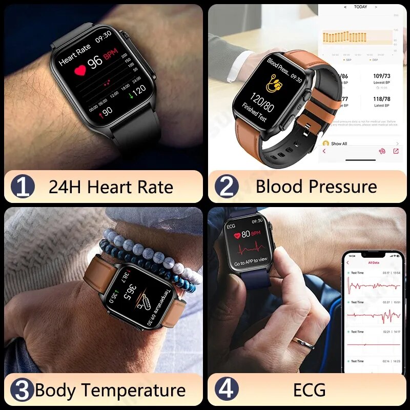 ECG Blood Sugar, Blood Glucose, Blood Pressure Smart Watch