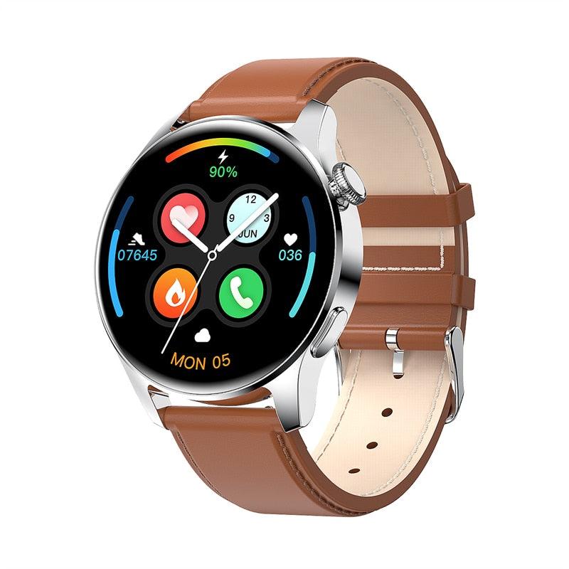 mens smart watch with leather strap