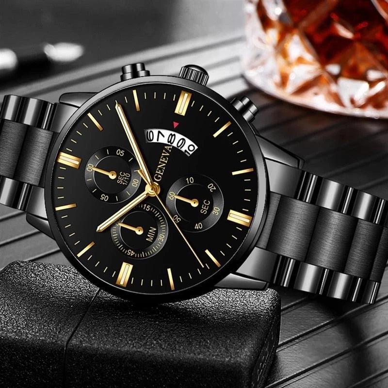 mens black steel watch