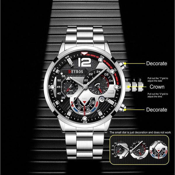 Reloj Hombre™️ Mens Luxury Stainless Steel Quartz Wristwatch - Clickermans