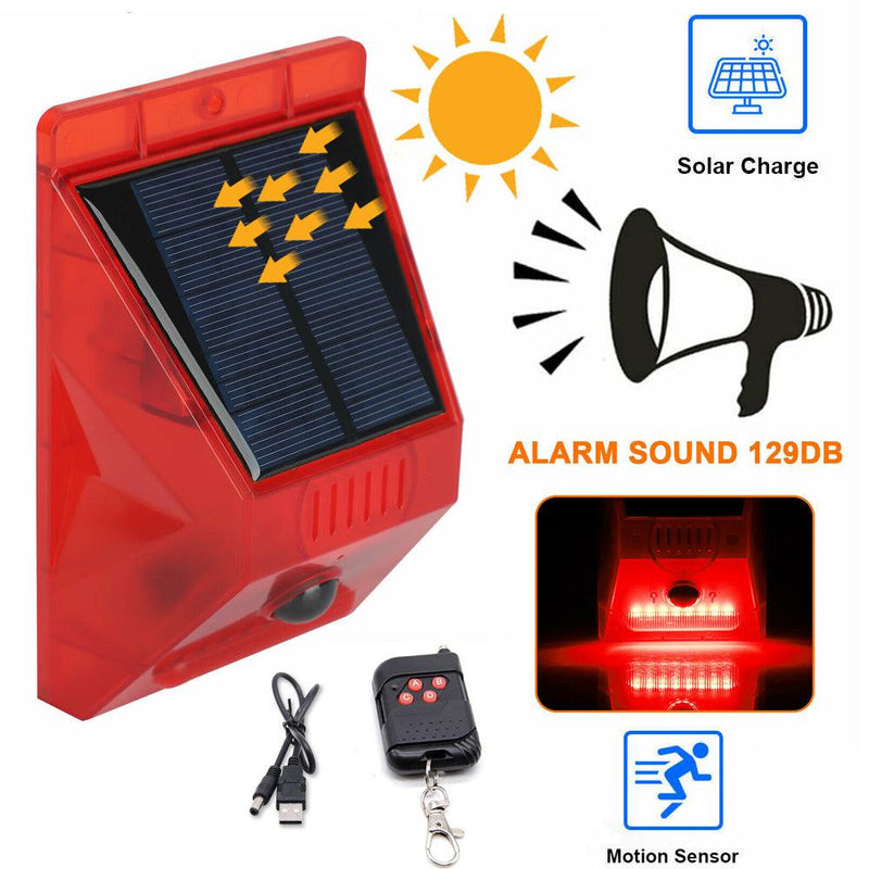 129db Police Grade Solar Burglar Alarm Light With Remote Control - ClickerMans